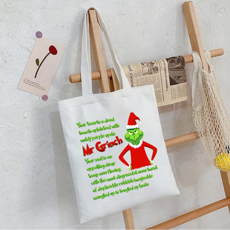 Christmas Printed Shoulder Bag Student Casual Handbag Large Capacity Canvas Bag