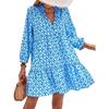 Women's Fashionable V-neck Fresh Printed Temperament Seven Inch Sleeve Dress