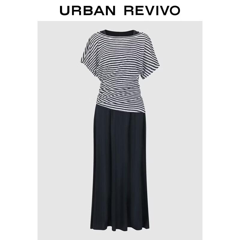 Women s Striped Pleated Two-Piece Look Summer Dress S