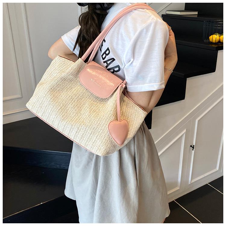 Tote Bag Women's Large Capacity  New Summer Hand-woven Straw Bag Shoulder Holiday Beach Bag