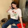 Women's Casual Short Sleeve T-Shirt Cute Cartoon Bear Print Loose Crew Neck Summer Basic Tee Top