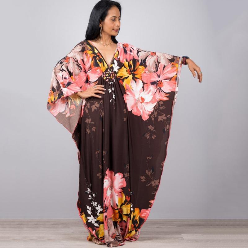 Mote for kvinner Vår Høst Fargeblokkprint Langermet V-hals Løs Midje Hverdagskjoler