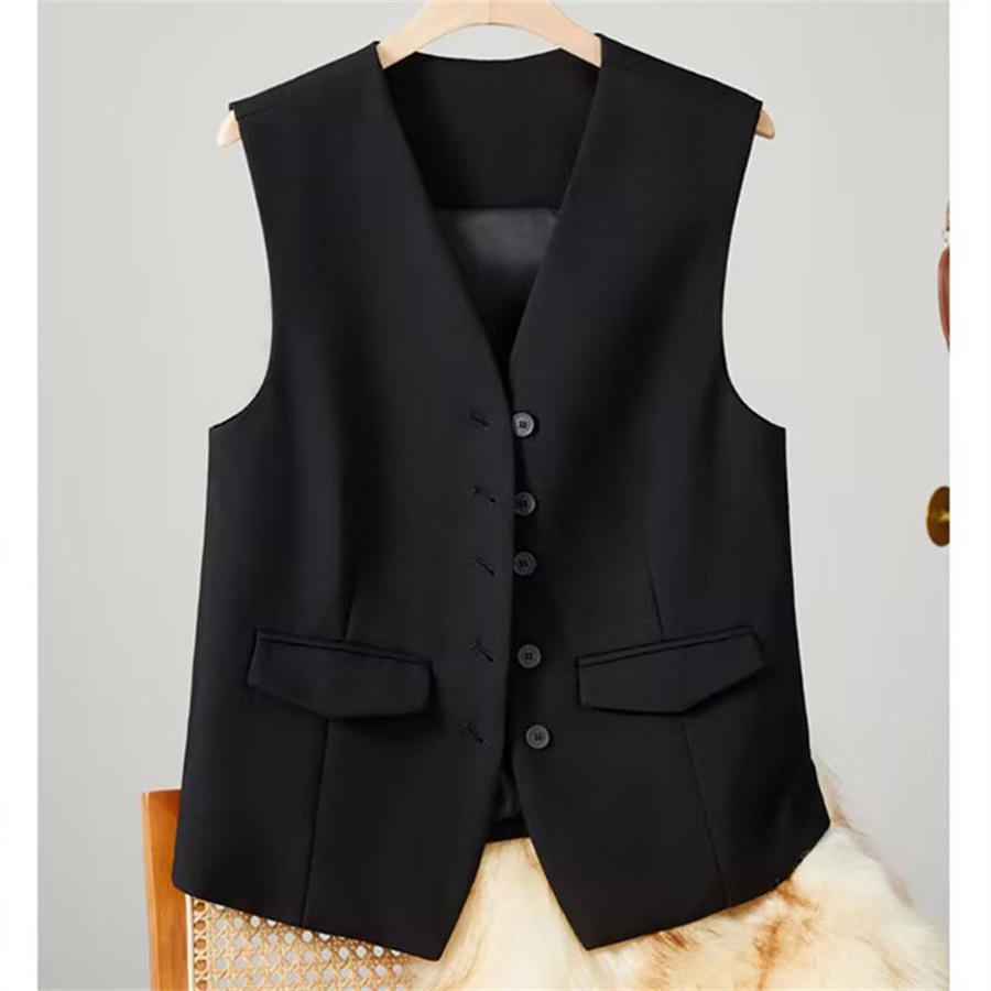 

Деловой жилет, пиджак для женщин, пиджаки, модные летние куртки, корейские свободные повседневные пиджаки без рукавов, костюмы 3XL чёрный
