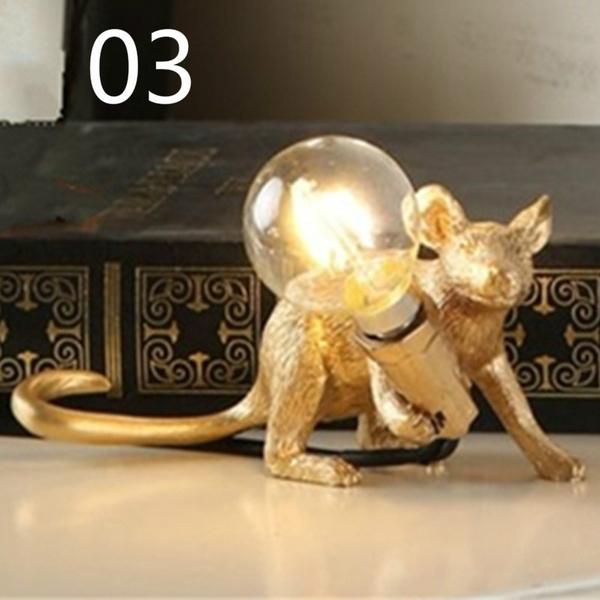 3 Colors Rat Table Lamp Desk Light Decor Lamp Bedside Resin Lamp White Light Decor for Bedroom