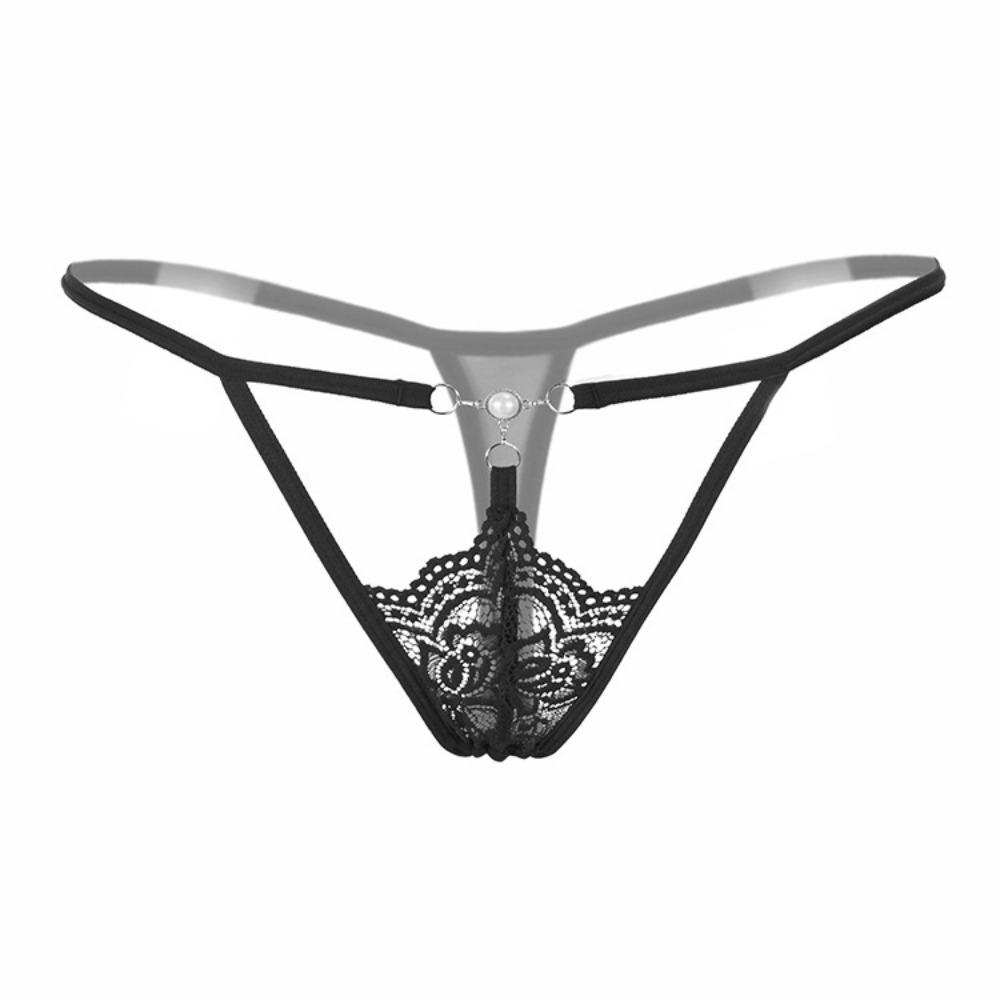 Pearl Hollow Transparent Thong Low Waist Sexy T-Legs Lace Panties Female Amazon 2019