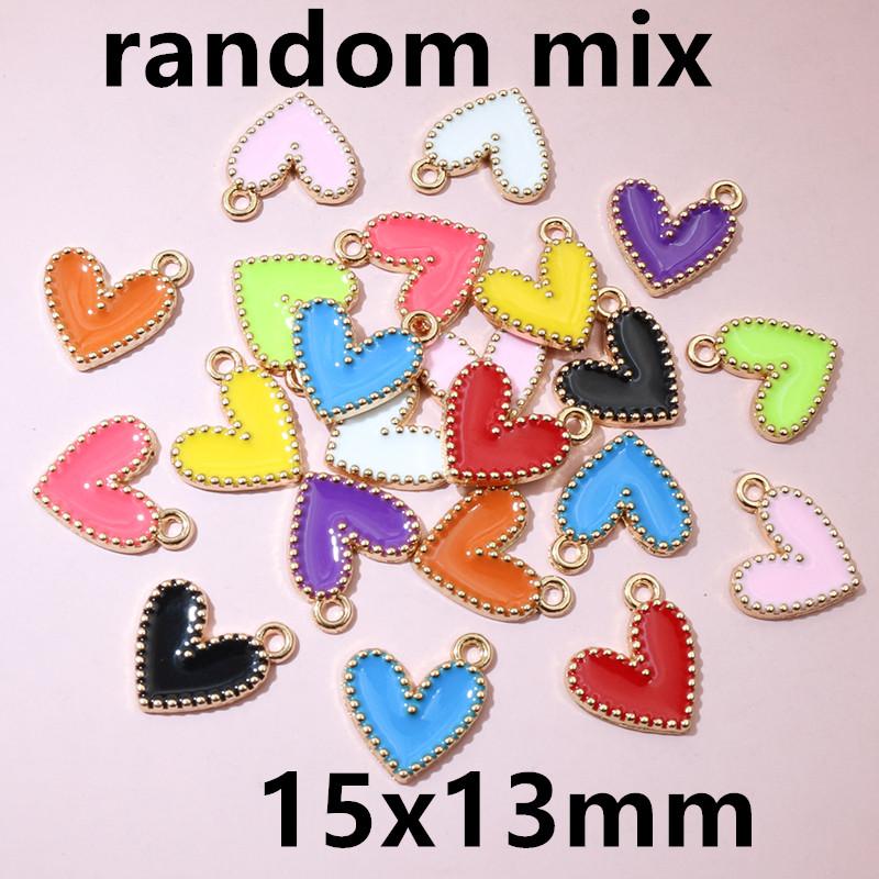 30pcs 15x13mm Enamel Heart Charms Pendant Alloy Metal DIY Jewelry Making Accessories for Earrings Bracelet Necklace Findings