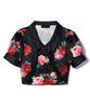 YOUHEE Satin Flower Pattern Blouse Black