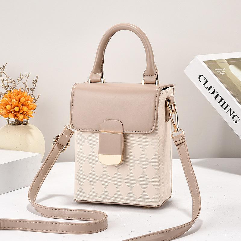 Korean small satchel women's mobile phone bag mini contrasting color 2025 new high-end fashion versatile portable diagonal span mobile phone bag