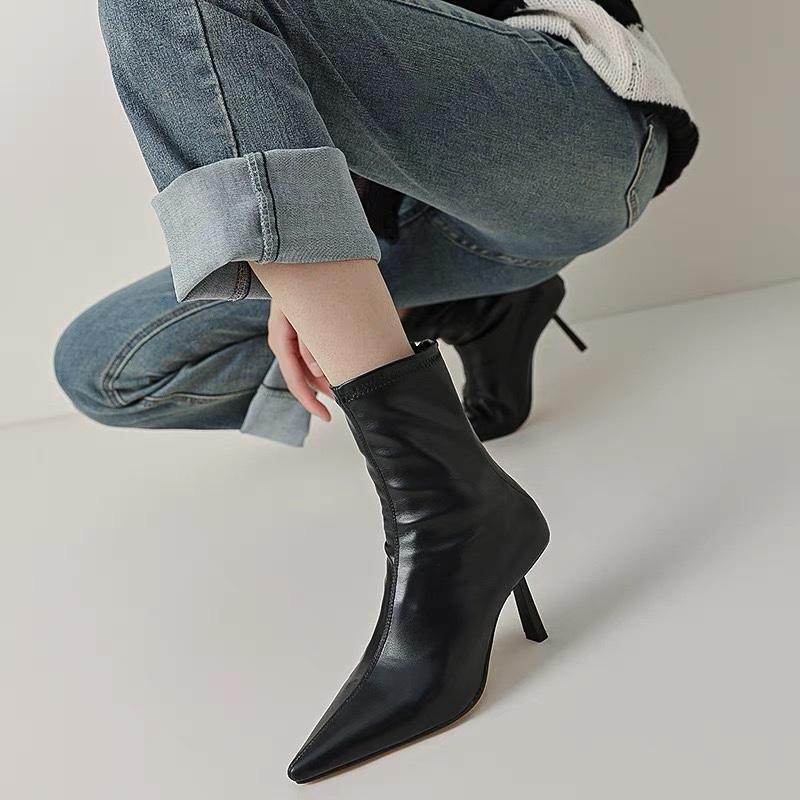 Fashion 2025 New Autumn Winter Pointed Toe Women Ankle Boots Fashion Zipper Shoes Thin High Heel Women's Morder Short Booties D214