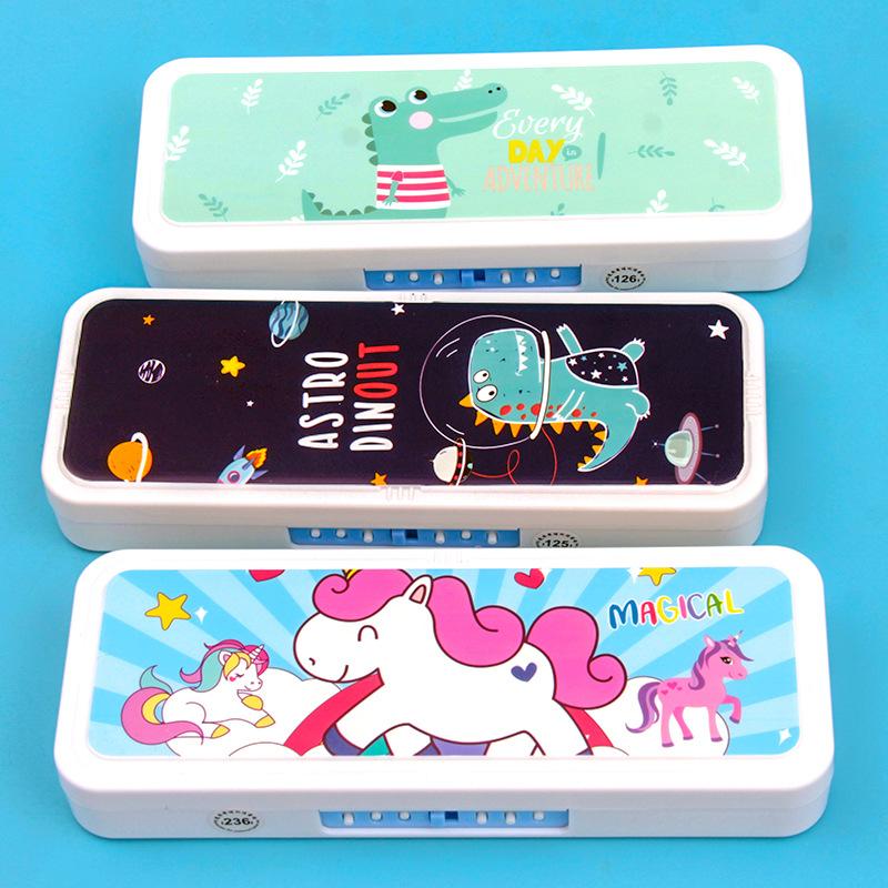 2024 New Cute Primary School Student Stationery Box Children's Multi-Function Lock Stationery Box Kindergarten Pencil Box
