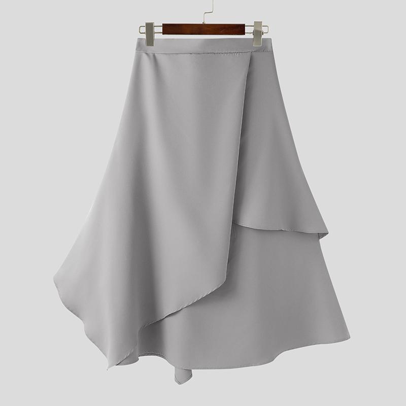 INCERUN Men Elastic Waist Irregular Pleated Gothic Skirt  Culottes