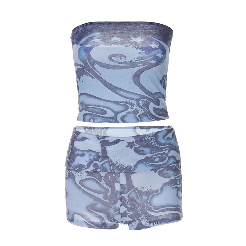 

Fashion Style Asymmetrical off-Neck Tube Top Fashion Suit Blue L