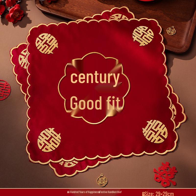 Rotes Xi Hochzeits-Taschentuch - Braut Aussteuer Set