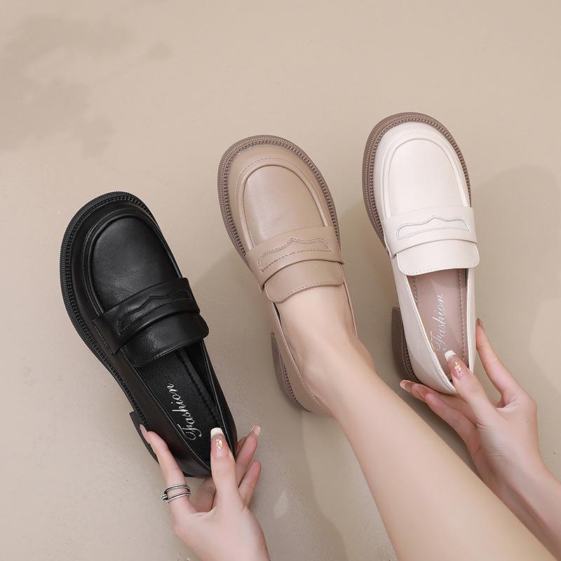 Spring 2024 New British Style Loafers with Thick Sole and Soft Slip-On, All-Match Women's Shoes.
