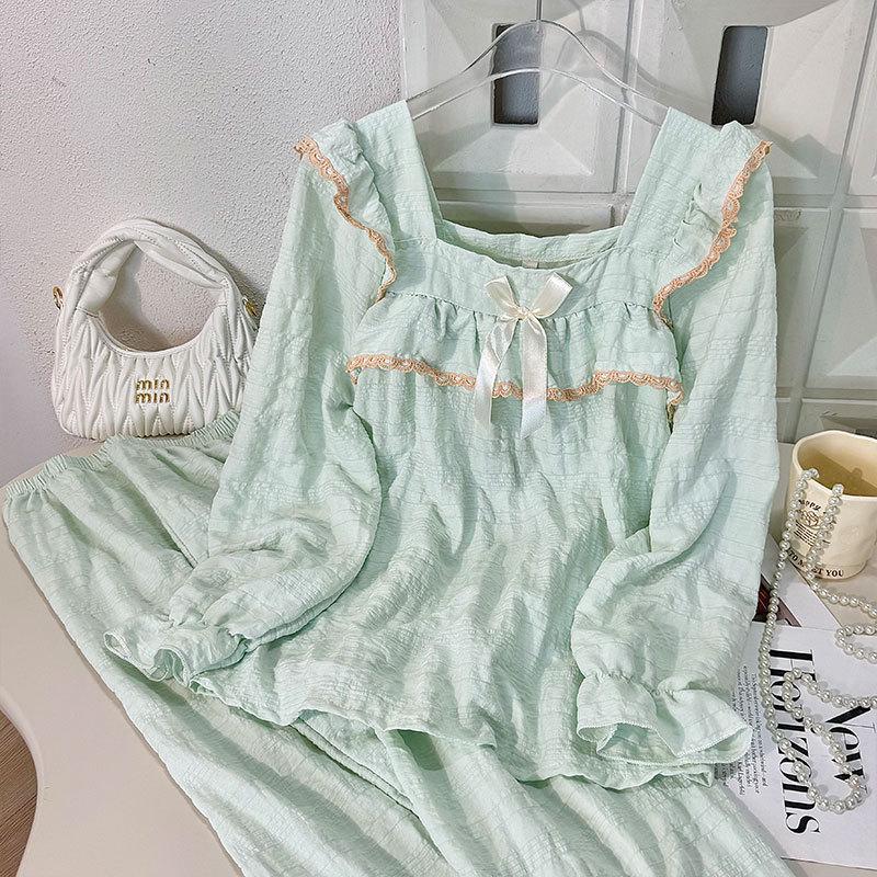 Damen Süße Wolkenbaumwolle Pyjama Set - Langarm & Hose für Frühling und Herbst