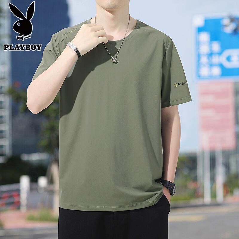 PLAYBOY Men s Quick-Dry Ice Silk Cooling Short Sleeve T-Shirt 4XL