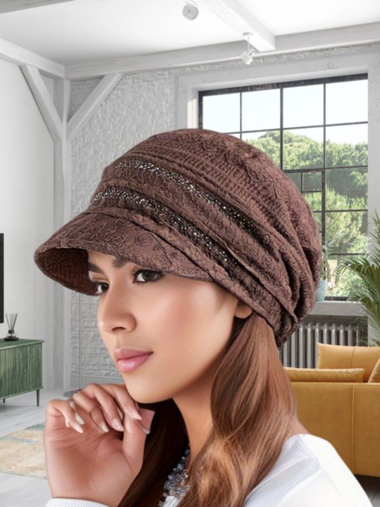 Casual Soft Beanies Cap Short Brim Bonnets for Women Loose Crochet Women Baseball Cap Autumn Winter Foldable Earflap Hats Hollow