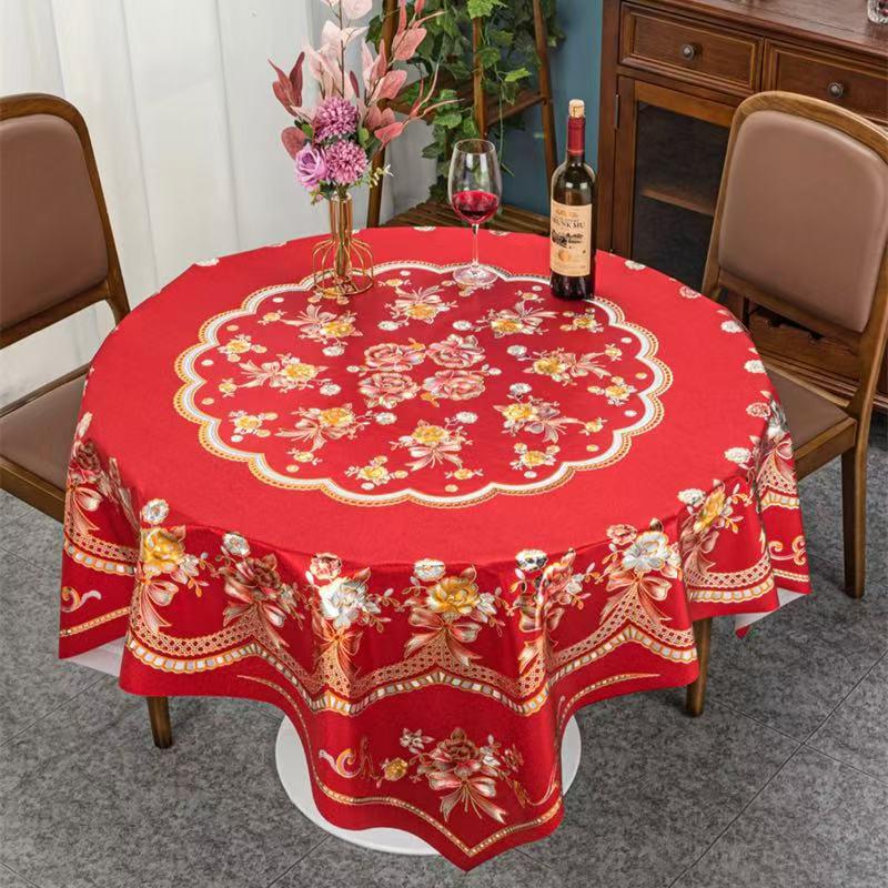 Waterproof Oil-Proof Red Yarn Tablecloth for Dining or Coffee Table (90x150 Cm) - New Year Design
