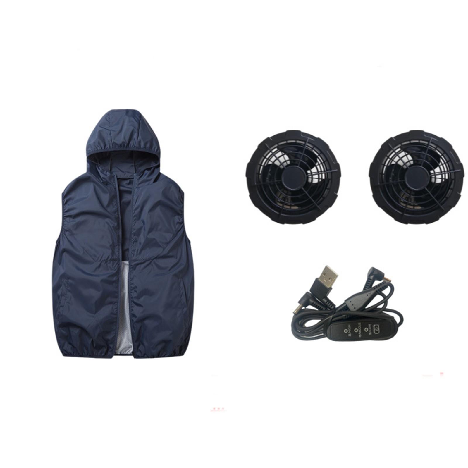 

Women s Summer Fan Jacket (Including A Set Of 3-blade Brushless 5V Fans) Long Sleeved Hooded Zipper Heatstroke Proof Solid Color Work Clothes L