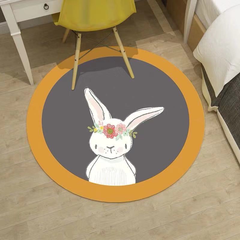 Cartoon Bear Round Carpet Fairy Tale Style Home Decor Mat Cute Kids Bedroom Decor Non-Slip Rug for Playroom Living Room Bedroom