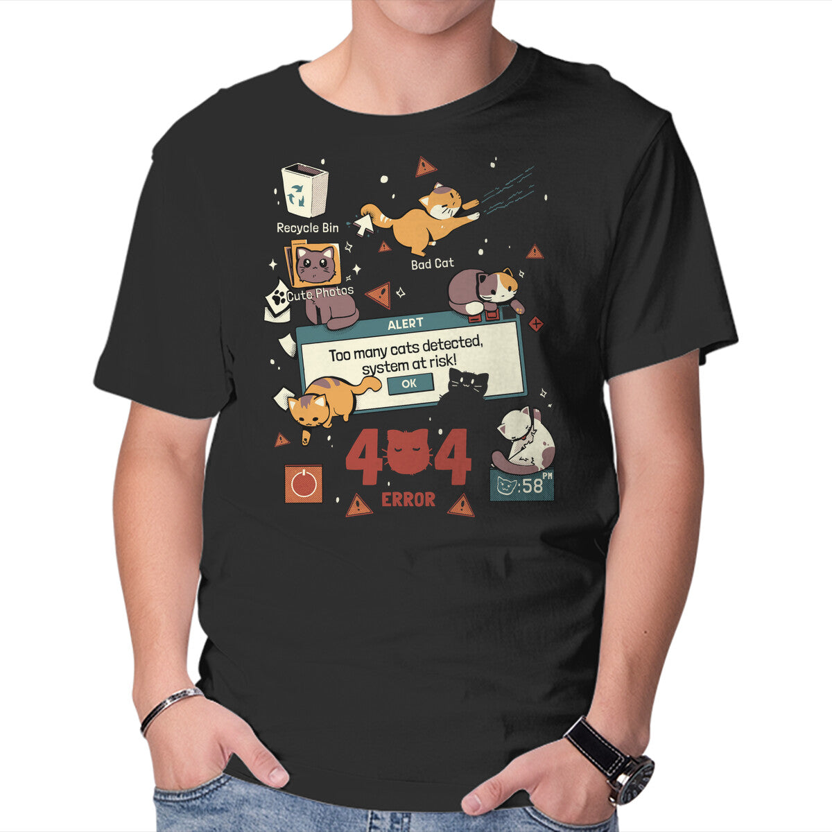 Unisex Crew Neck T-Shirt Too Many Cats Alert Graphic Short Sleeve Casual Tee XS