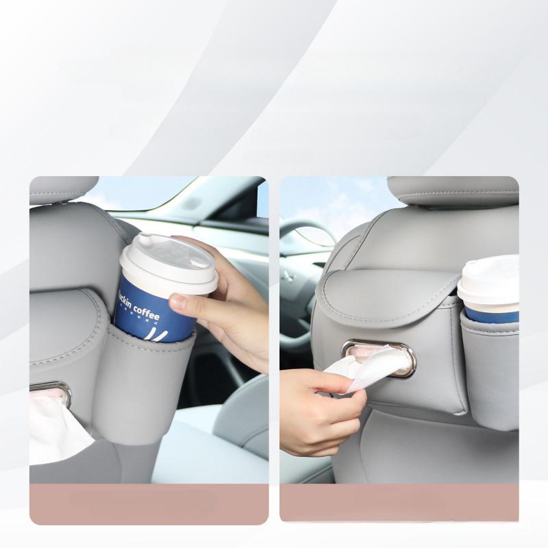 Car Headrest Storage Bag Leather Auto Backseat Hanging Tissue Water Cup Holder