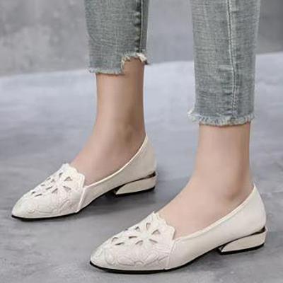 Sapatos Baixos de Bico Fino Mulher Sapatos Vazados Casuais Respiráveis Flats Mocassins Conforto Senhoras Solteiro