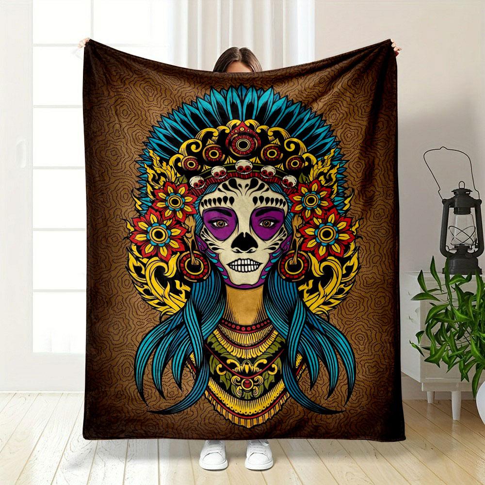 Sugar Skull Floral Blanket Printed Blanket for Living Room Bed Couch lunch break Soft Cozy Blanket for Friend's festival Gift