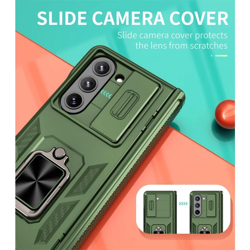 Hinge Protection Phone Case for Samsung Galaxy Z Fold 6 5G Heavy Duty Protective Cover with 360° Magnetic Ring Stand Kickstand