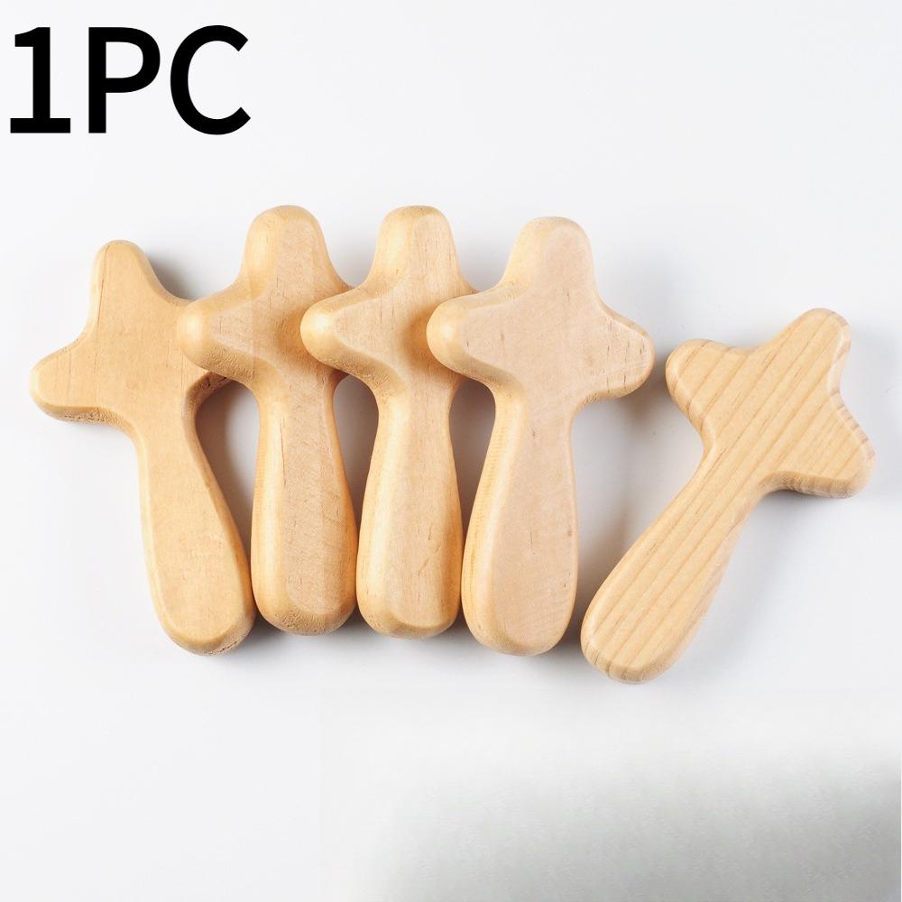 1PC Wooden Cross Solid Wood Cross Wooden Crafts Decorative Handlebars Prayer Pine Cross