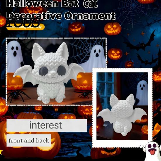 Lifelike Knitted Bat Figure Festive Halloween Ornament, Texture Cat Design Figure, Childlike Style Decor Mini Size Sculpture for Party Desk