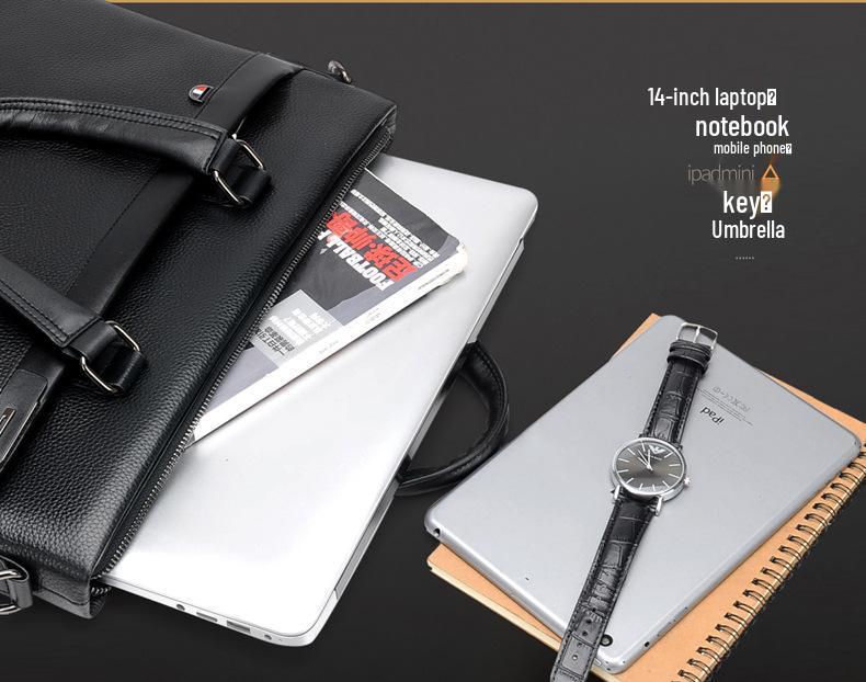Men's Genuine Leather Cowhide Laptop Crossbody Bag - Business Travel Trend