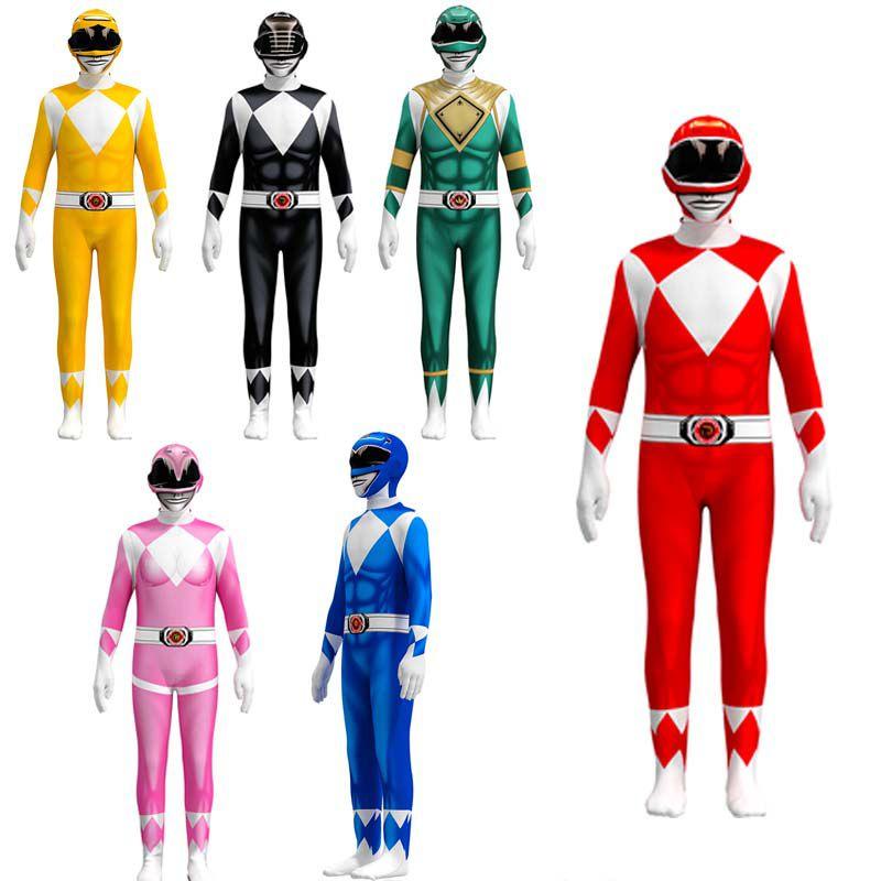 Power Rangers Costume Kids Adult Cosplay Fancy Dress Party Jumpsuit Superhero