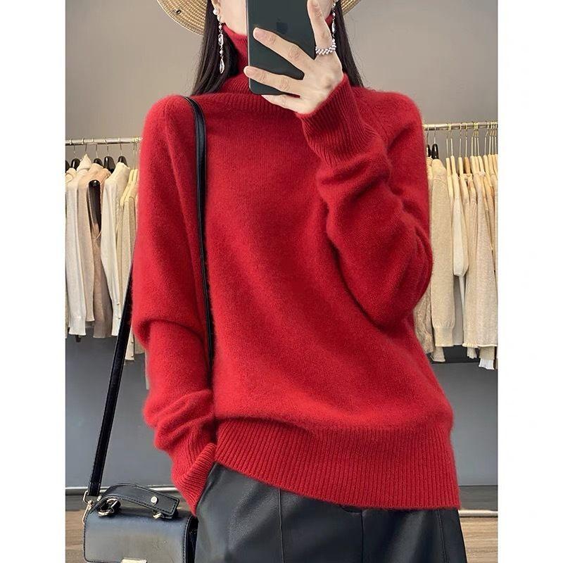 Women's Sweater Fall and Winter Thickened Turtleneck Women Loose Knitted Pullover Sweater Idle Style Bottoming Shirt Women