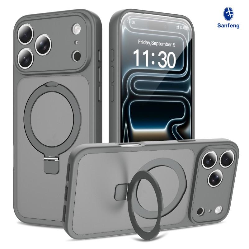 

Suitable 17promax Fine Hole Bracket Phone Case Magnetic Absorption 17e Skin Feeling Drop Resistance Two-in-one 16 Protective Cover iPhone16 E темно-серого