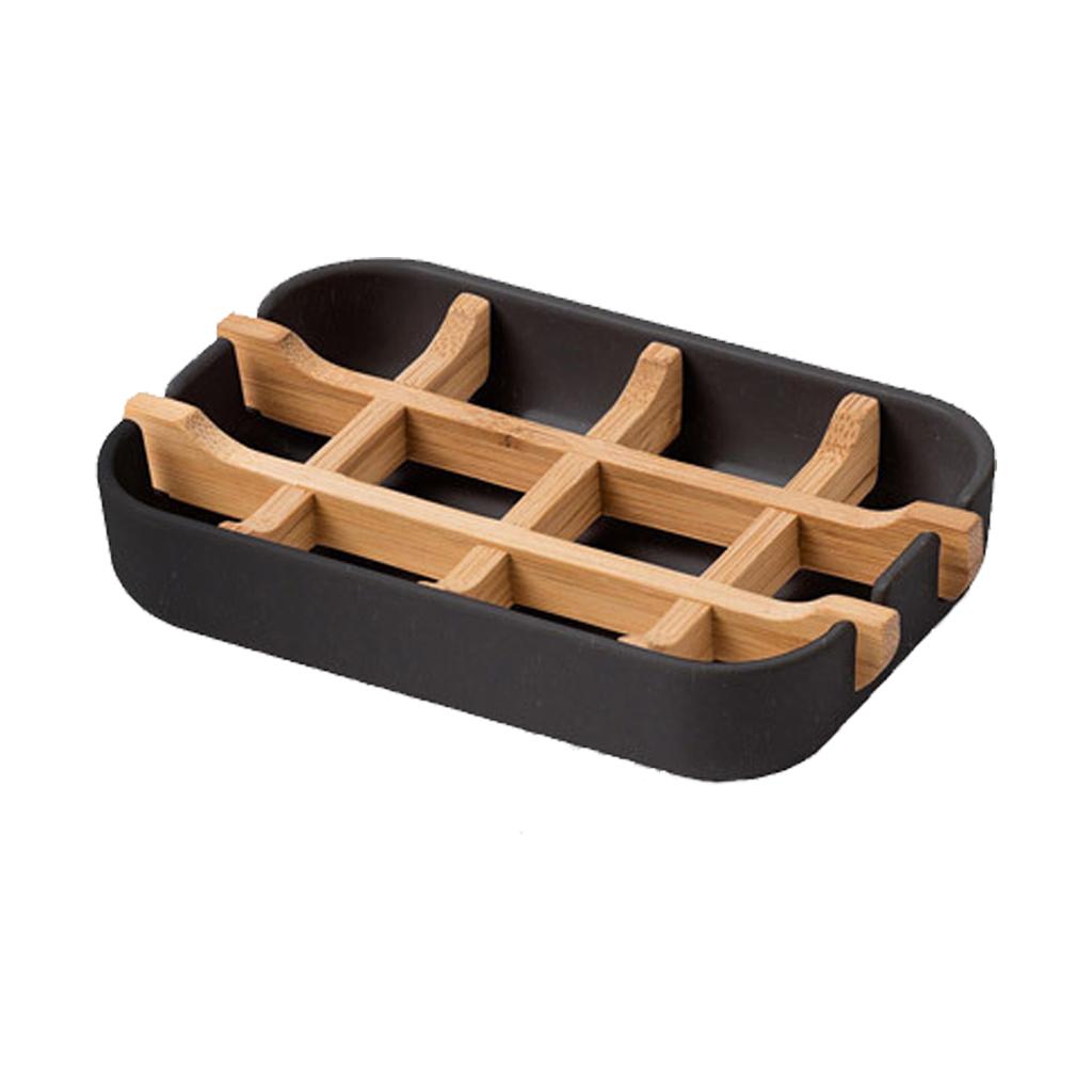Bamboo Soap Dish for Bathroom Soap Holder Soap for Case Tray for Bathtub Kitchen чёрный