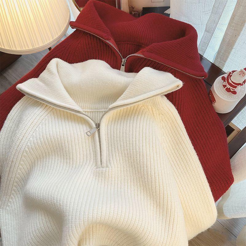 2026 Autumn/Winter Slimming Zipper Lapel Knit Sweater for Women