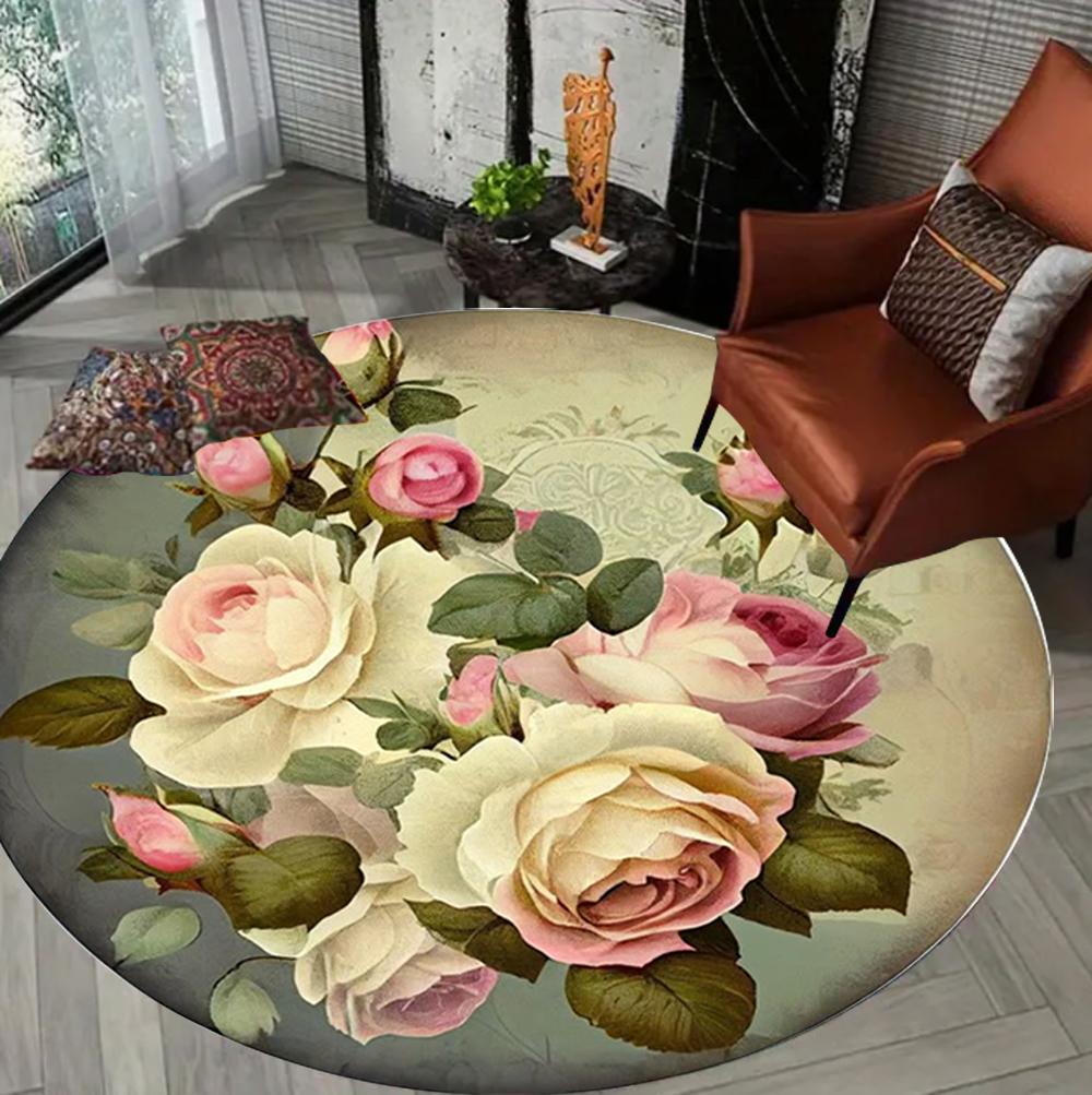 

Романтический ковер-мат круглый с узором из роз, мягкий, нескользящий, для гостиной, спальни, декора дома, ковры для спальни 40x40cm