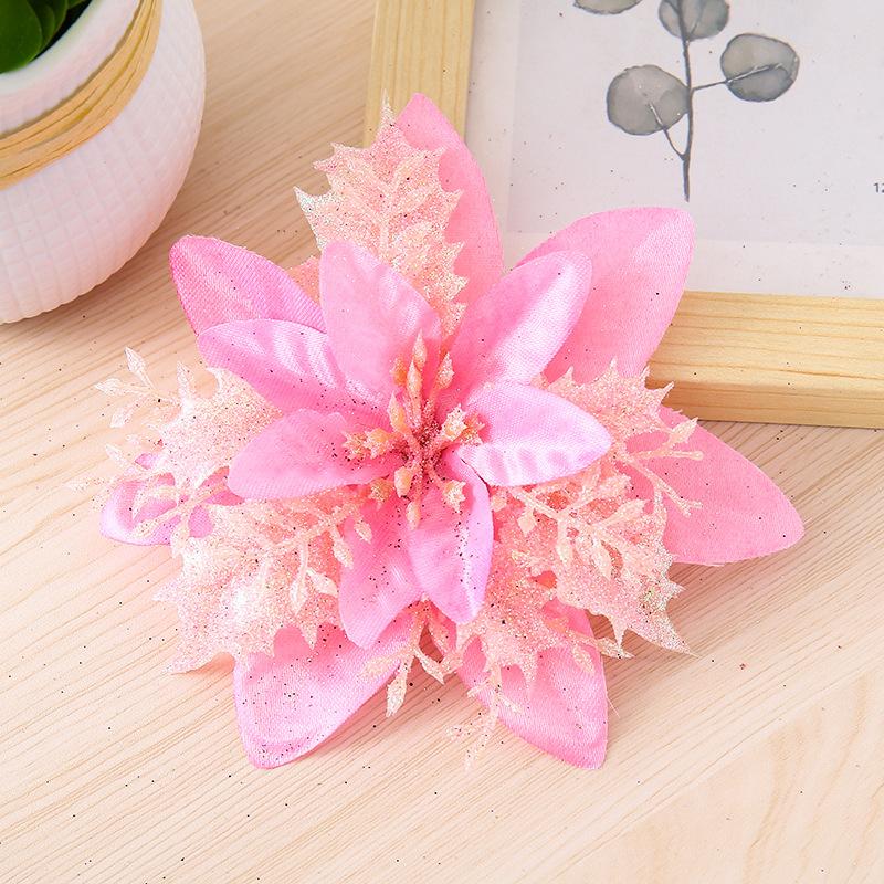 10PCS Poinsettia Christmas Flowers Decoration Artificial Glitter Christmas Tree Ornaments Xmas Party Wreath DIY Garland Decor