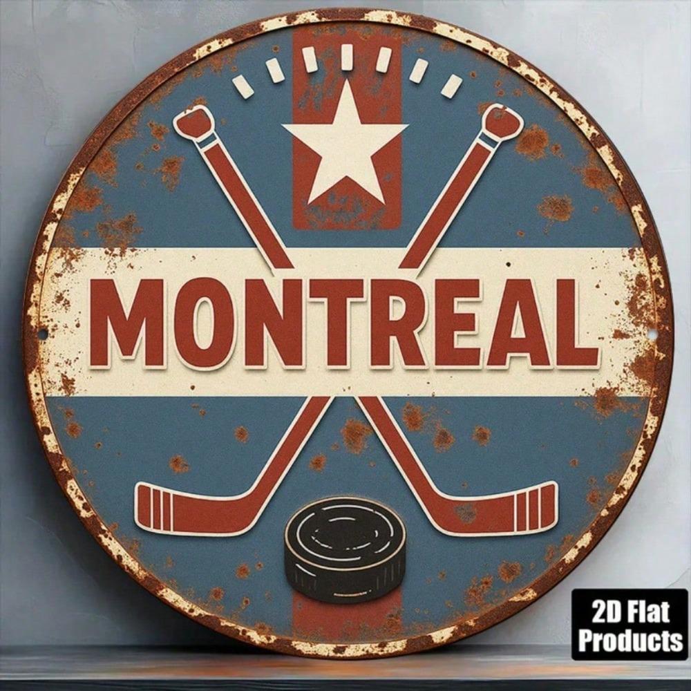 Round Vintage Montreal Hockey Metal Wall Sign Bar Decor