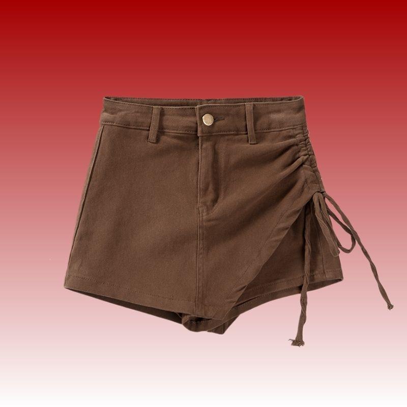 Khaki Skirt Children 2026 Spring and Summer Elastic Design Short Skirt Irregular Drawstring Jeans Skirt Fashion Feminine-inspired Casual Skort