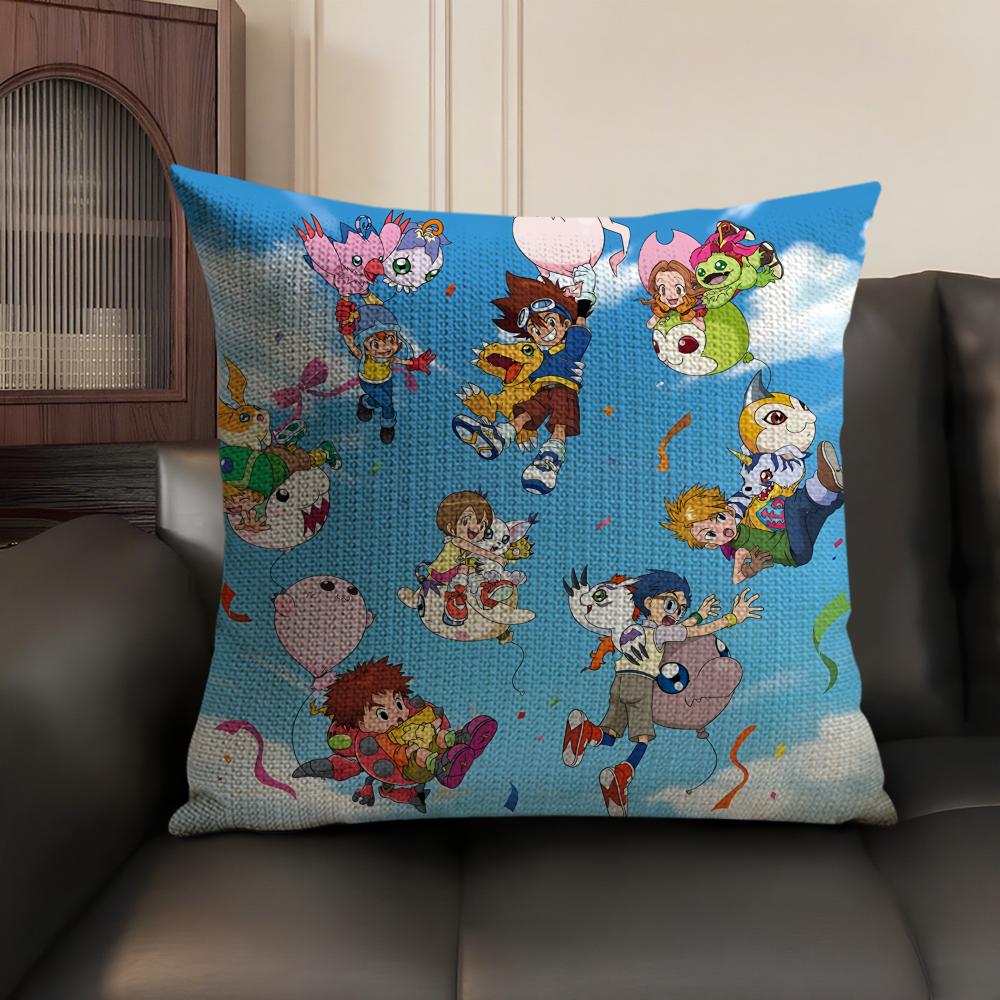 Anime DDigimon AAdventure Cushion Cover Natural Linen Organic Fabric DoubleSided Printing Sofa Home Decor Gift Pillow Case
