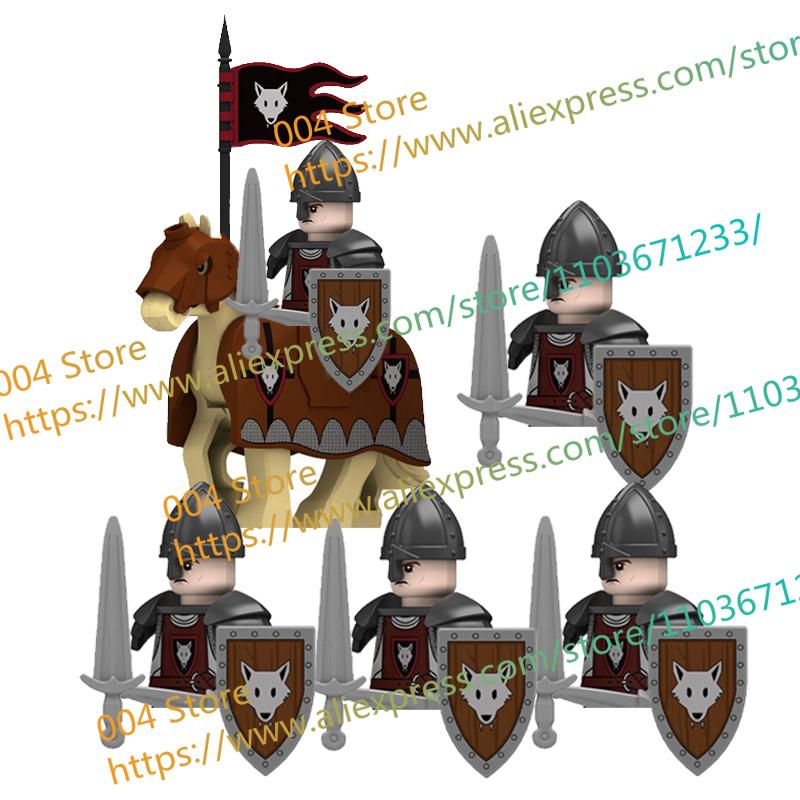 N501U-504U Medieval Castle Knight Building Blocks Figures Four Side UV Printing King Warhorse Weapons Accessories Toys Kid Gifts