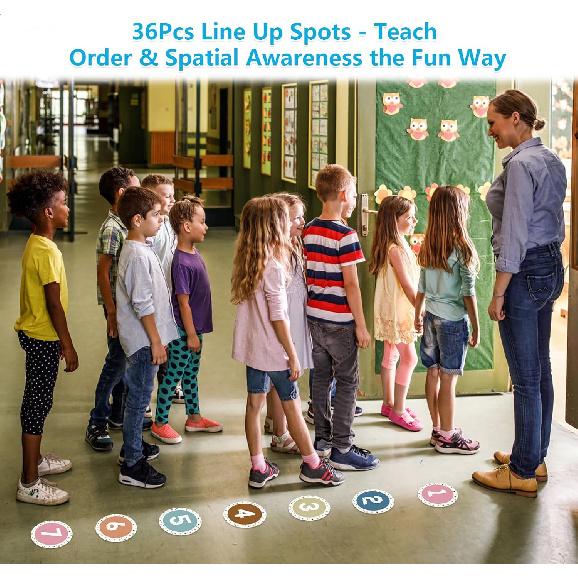 Number Stickers for Classroom - 36PCS Line up Spots for Classroom Floor 1-30 Vinyl Floor Dots Decals Back to School Kindergarten Preschool Elementary