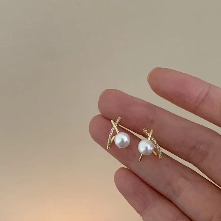 

Fashion copper Color Cross Stud Earrings for Women Girls Korean Dainty Simple Minimalist Lady Earrings Zircon Gifts