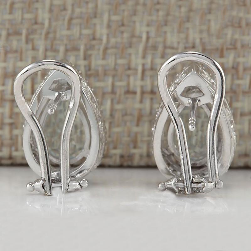 Fashionable Silvery Color Oval Artificial White Stone Earrings For Women Perfect Ear Jewelry For Party Gift