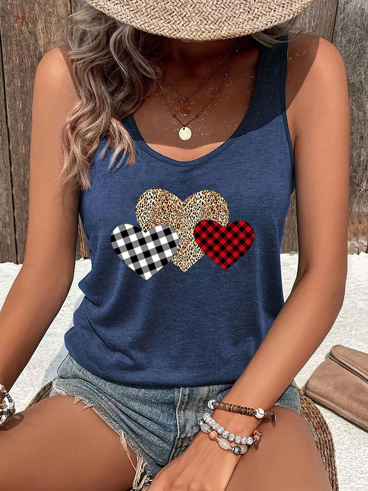 Fashion Women Racerback Tanks Leopard Print Heart Graphic Tank Top Summer Casual Outfit Heart Leopard Print Lover Sexy Short Top XL