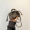Khaki Brown Mini Crossbody Bag Women Designer Animal Print Leopard Leather Shoulder Bag Drawstring Handbag Sling Phone Purse