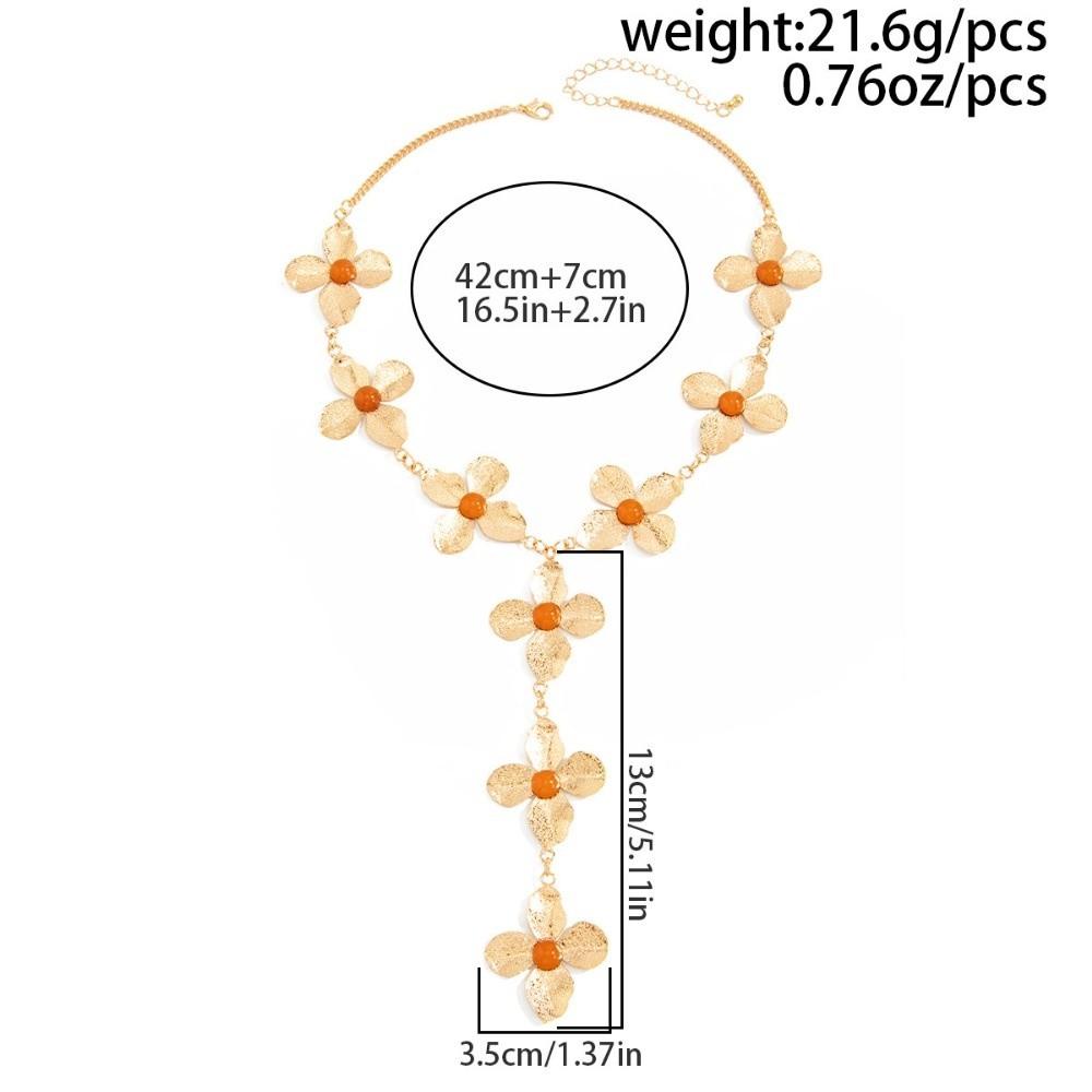 Gold Flower Pendant Necklace Punk Flower Tassels Earrings Vintage Y-shaped Chain Necklace Women