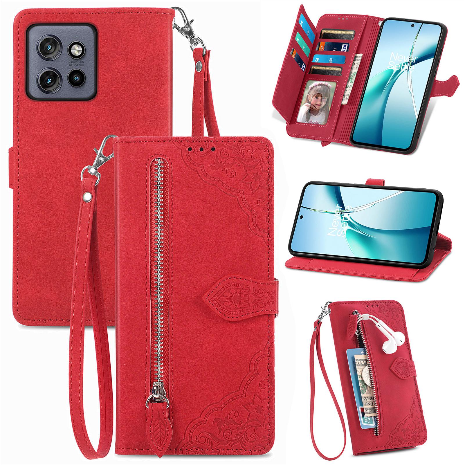 

Case For Motorola Edge 50 Neo 5G/Moto S50 5G/Thinkphone 25 5G Zipper Wallet PU Leather Flower Imprint Phone Cover Red
